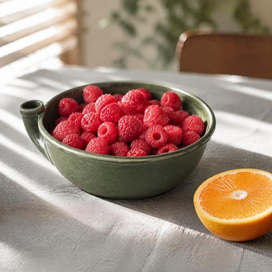 Glazed Ceramic Berry Basket Self Spinning Washing Bowl, 360 Degree Vortex Cleaning And Flower Shaped Fruit Rinse Bowl Drain Spinner, Vegetable