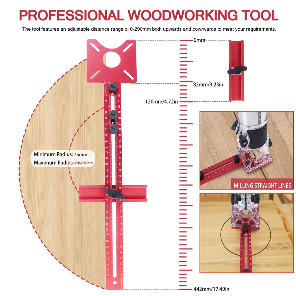 3 in 1 Router Milling Groove Bracket Woodworking Cutting and Milling Circular Auxiliary Tool Aluminum Router Circle Cutting Jig