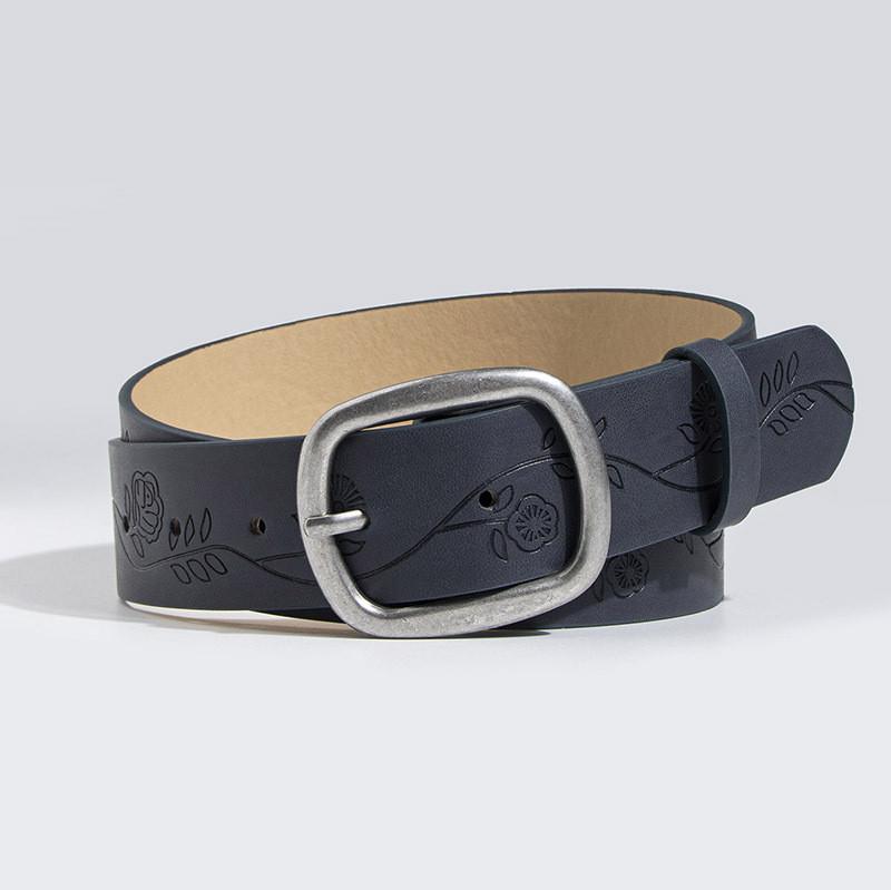 Old Style Embossed Faux Leather Waist Belt With Pin Buckle For Vintage Fashion