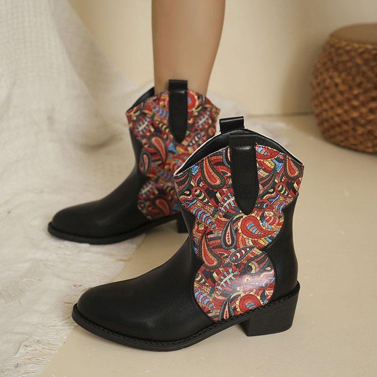 Fashion Women's Short Boots, Chunky Heels, Designer Python Print, Fashion and Ankle Boots
