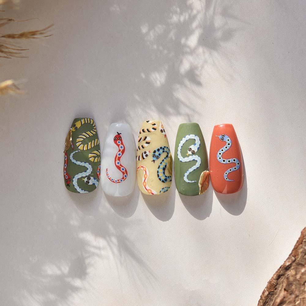 Nail Accessories Chinese New Year Nail Sticker 3D Pearl Bow Snake Nail Decoration  Party