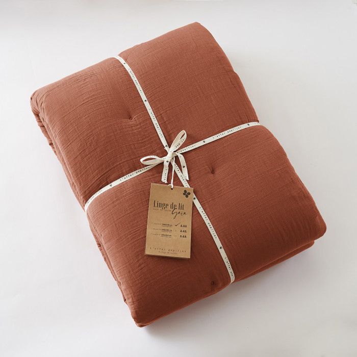 Edredon ou Bout de lit "Gaïa" toutes dimensions "Gaze de Coton" - Gaia Terracotta - 180 x 240 cm