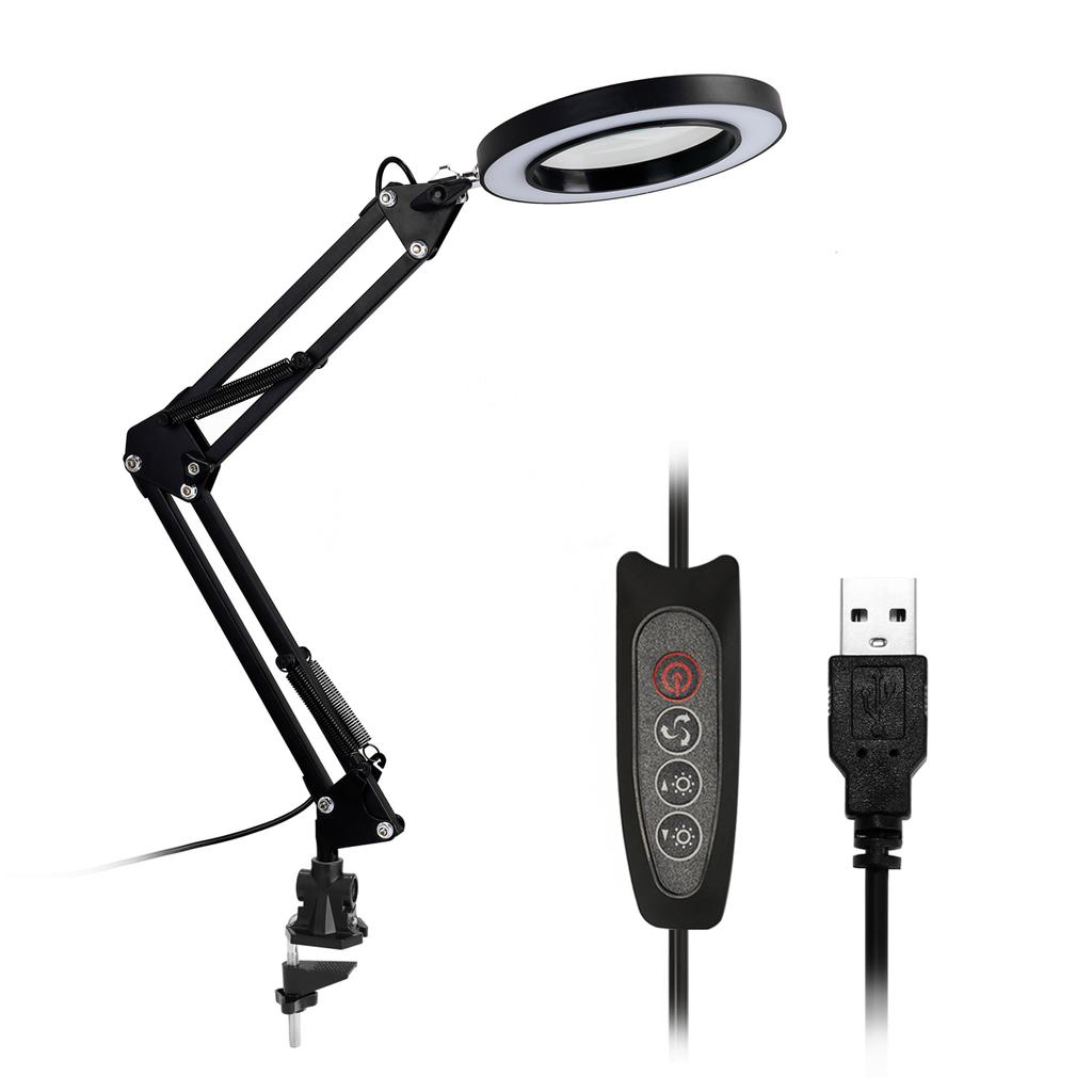 5X Lupe Schreibtischlampe Vergrößerungsglas LED-Licht Faltbare Leselampe mit drei Dimmmodi USB-Stromversorgung