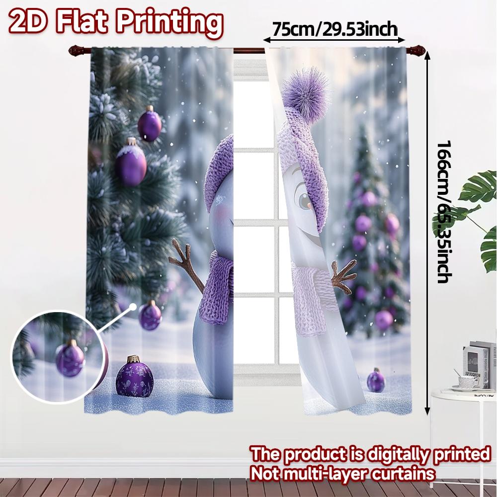 2pcs,Curtains Cute Snowman Winter Holiday_a Print Chic Curtains Polyester Easy Install Curtains Versatile All Use for Bedroom