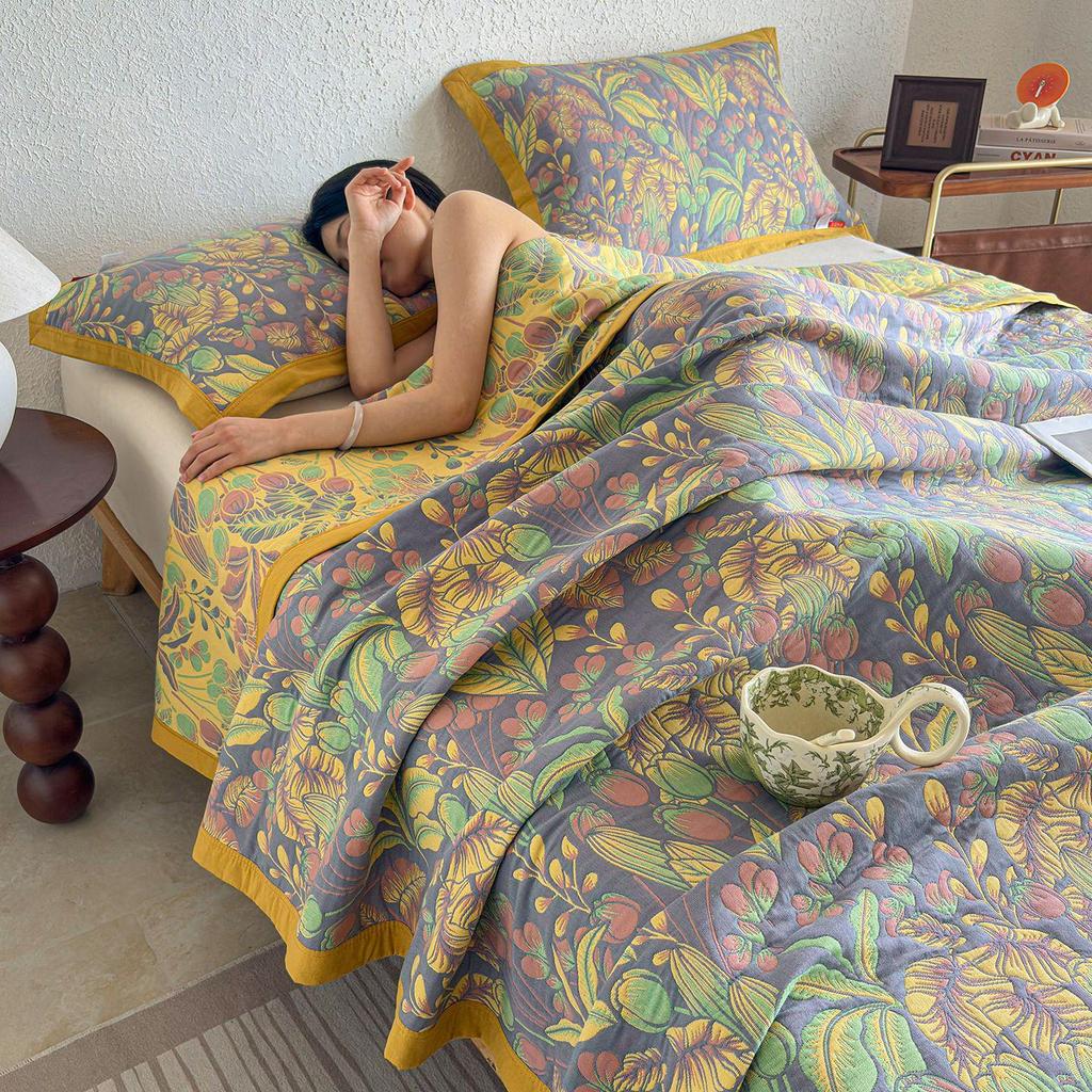 All-Cotton Yarn-Dyed Jacquard Gauze Blanket - Soft, Skin-Friendly Four-Season Bedspread