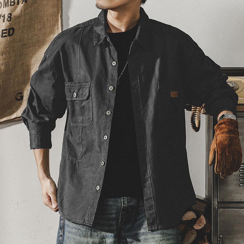 Men's Workwear Long Sleeve Button Down Shirt Casual Pocket Detail Loose Fit Streetwear Top