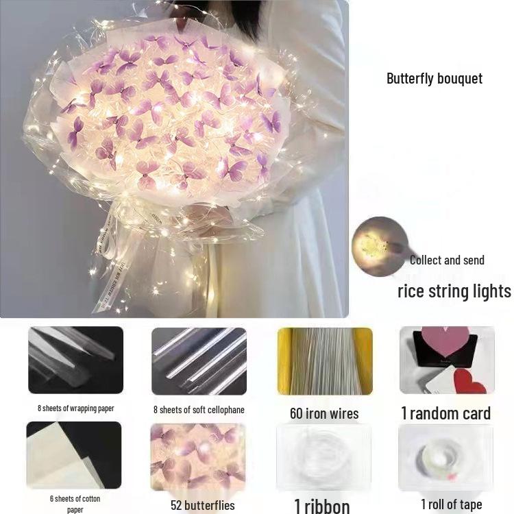 Valentine's Butterfly Bouquet DIY Kit: Handmade Flower Set for Girlfriend, Best Friend, Teacher Birthday Gift