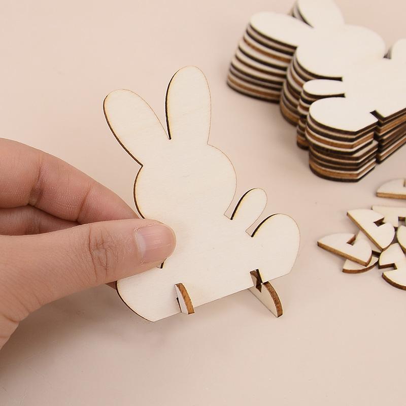 5/10/20Pcs Wooden Easter Rabbit Ornaments Kids Handmade DIY Painting Toy Gift Happy Easter Party Home Decoration Supplies
