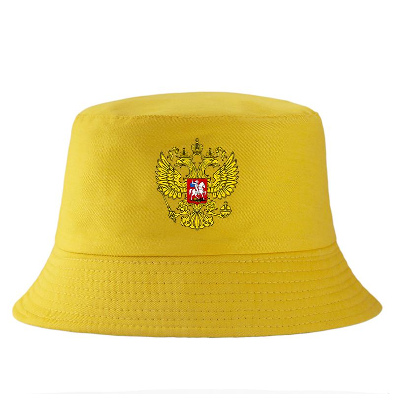 Russian State Emblem Bucket Hat Golden Double Headed Eagle Print FisherUnisex Cap Unisex Outdoor Casual Sun Hat Summer Cotton Hat