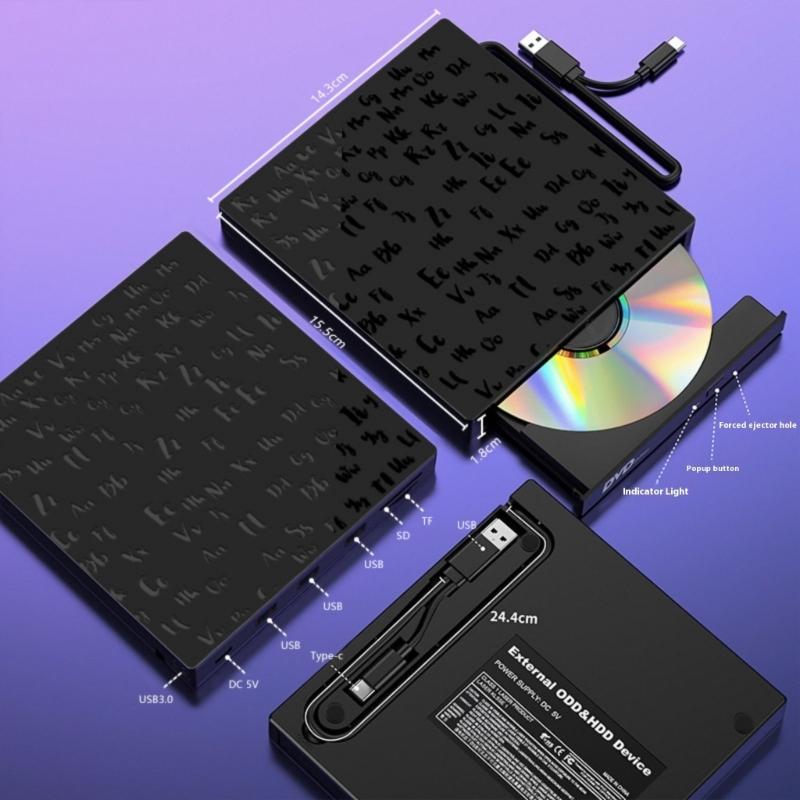 Slimly External Cds Drive DVDs Burners Writer MultiFunction USB3.0 Type C Hubs for PC Laptop Data Backups Installation