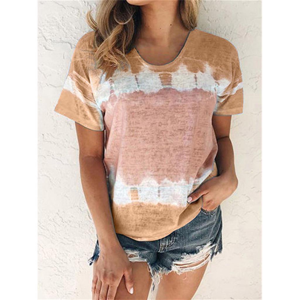 Women's Spring Summer Casual Round Neck Short Sleeve Print Plus Size Shirt Top