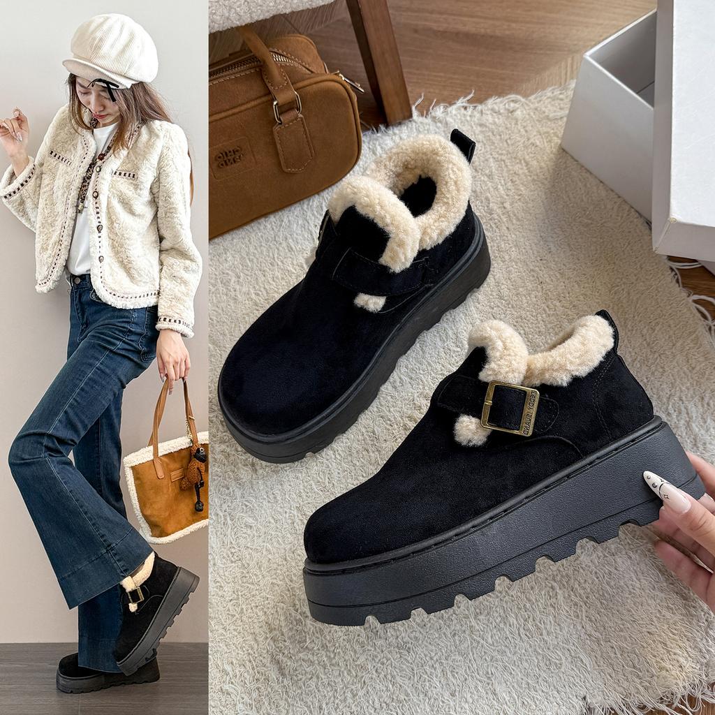 Dámské sněhule na platformě z umělého semiše podzim zima zateplené plyšové kotníkové boty mujer protiskluzová silná podrážka bavlnou polstrované boty 40