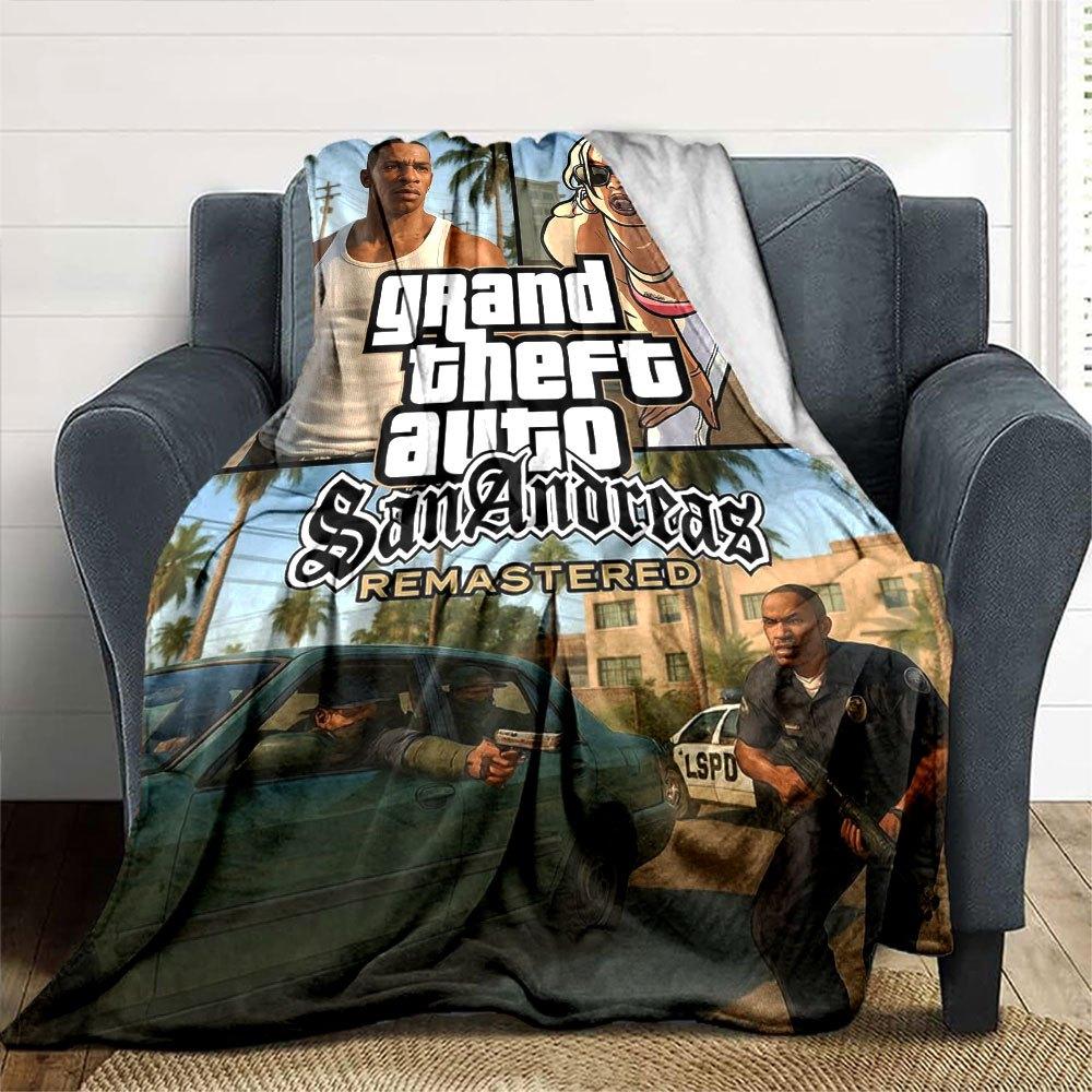 1pc Grand Theft Auto Soft Flannel Blanket with Designer Print A Cozy Blanket for All Seasons, Perfect for the Couch, Bed, Office