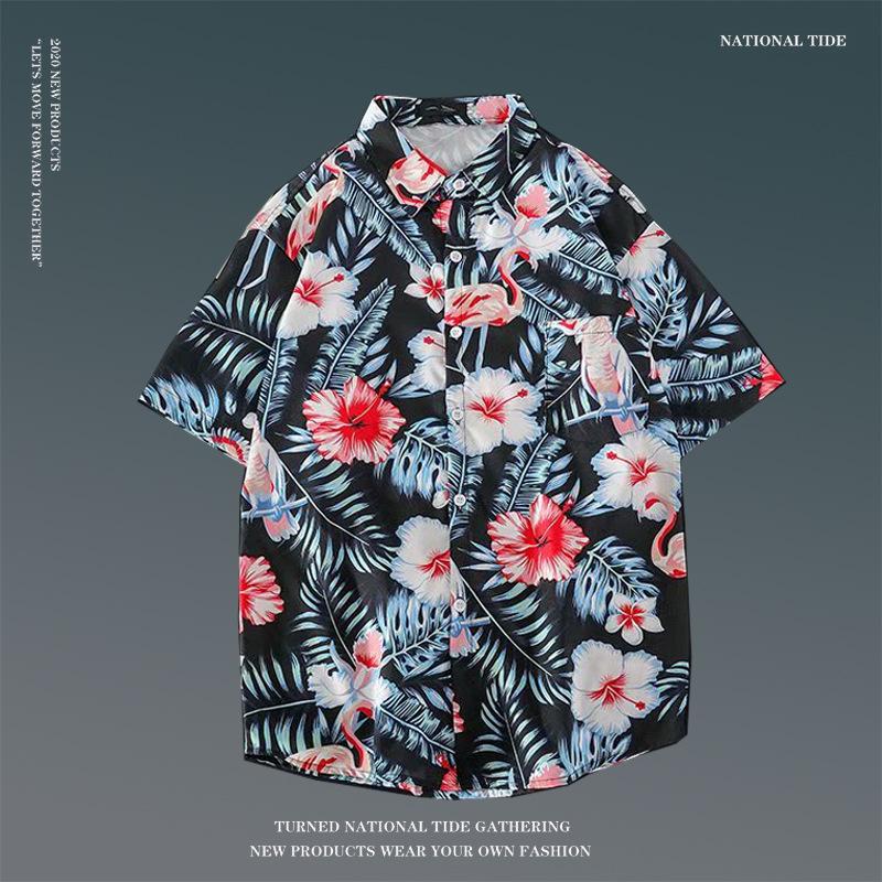 Japanese Hong Kong-Style Floral Hawaiian Shirt - Unisex Summer Short-Sleeve Retro Beachwear