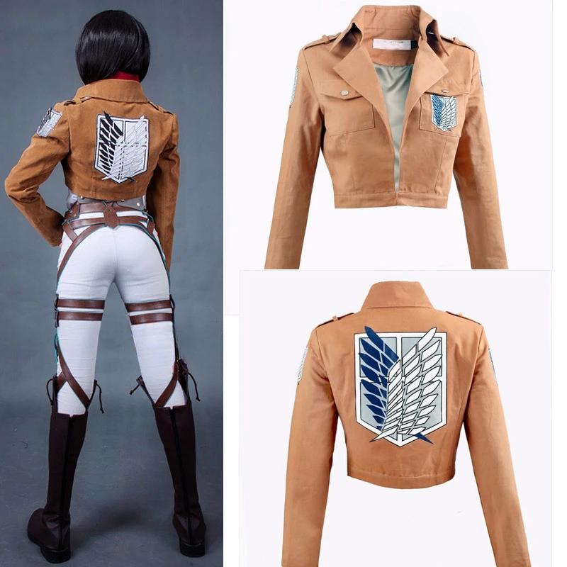 Attack on Titan Cosplay Shingeki No Kyojin Mikasa Ackerman Cosplay Costume Jacket Shawl Belt Suit Leather Shorts Full Sets