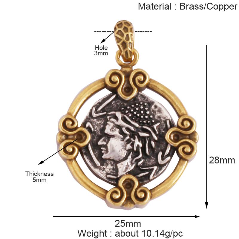 Antique Gold Bronze Beauty Portrait Knight Angel Goddess Coin Medallion Charm Pendant,Necklace Jewelry Accessories Supplies M64