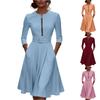 Damen Modisches Rundhals Siebenviertelärmel Reißverschlusstasche Freizeitkleid mit Gürtel