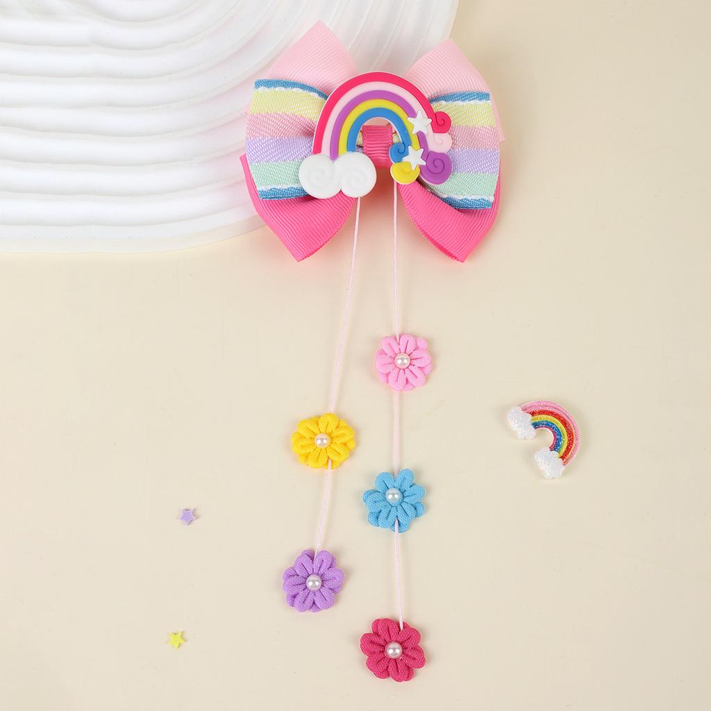 2 Stück Neue Kinder Schleife Regenbogen Haaraccessoires Kleine Blume Bänder Süße Kleine Mädchen Kopfschmuck Haarnadel Party Dekoration Geschenk