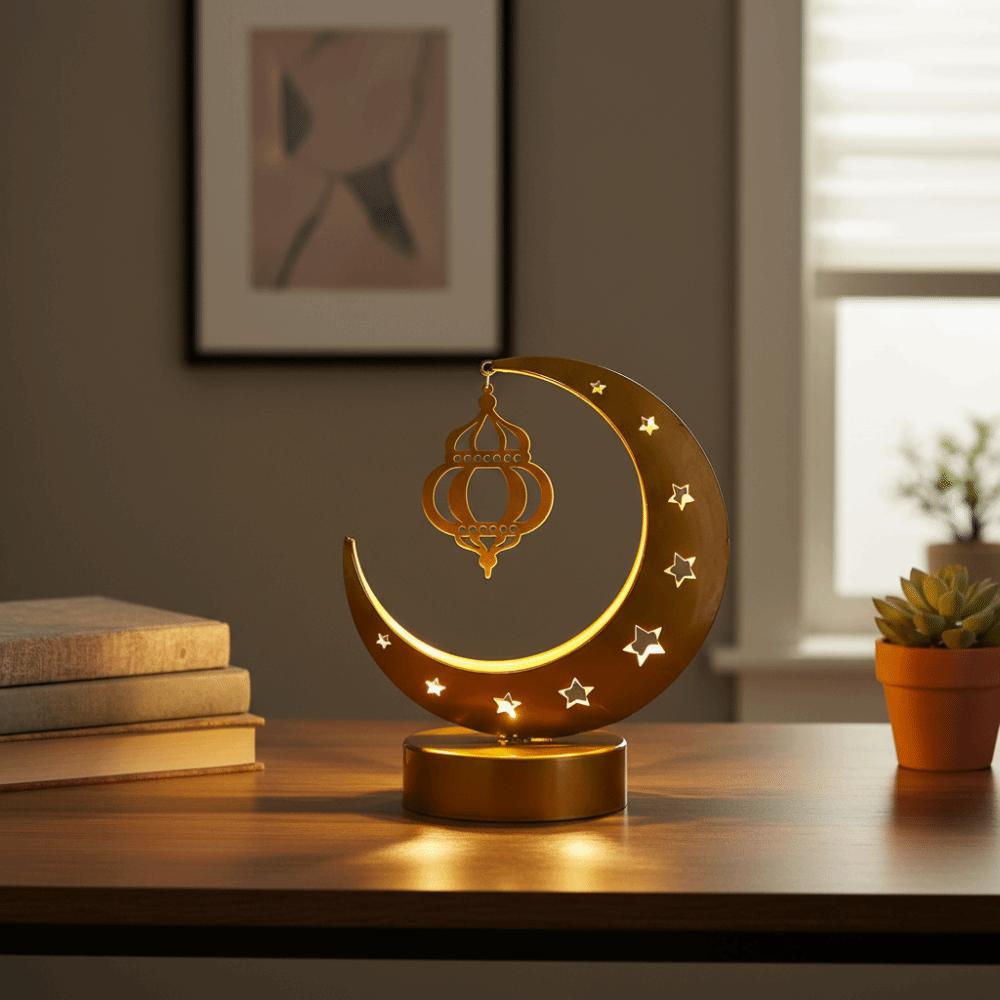 Wrought Iron Hollow Ramadan Desk Lamp Metal Art Design Ramadan Decorative Light  Bedroom Lighting