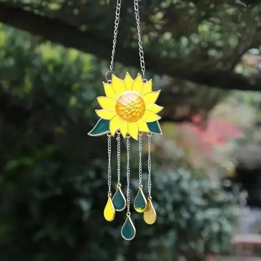 Wholesale 1 Pcs Outdoor Yard Garden Decoration Ornament Sunflower Boat Wind Chimes Pendant Metal Window Windchimes Hanging Home