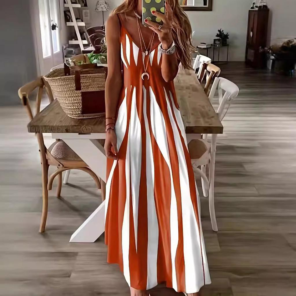 Summer Breeze Printed Vneck Sleeveless Maxi Dress For Casual Women