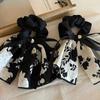 French Retro Black Floral Bow Scrunchie for Women - Low Ponytail Hair Tie, Free Shipping for Newcomers