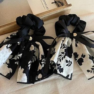 Kadınlar İçin Fransız Retro Siyah Çiçekli Fiyonk Saç Tokası - Düşük At Kuyruğu Saç Bağı, Yeni Gelenler İçin Ücretsiz Kargo