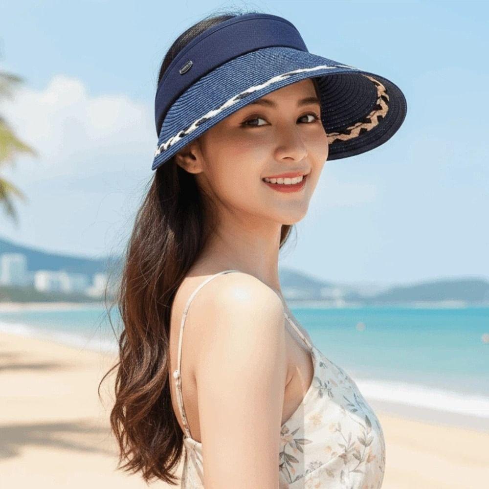 Portable Straw Visor Cap Breathable Sunscreen Empty Top Hat Summer Folding Sunshade Hat  Summer