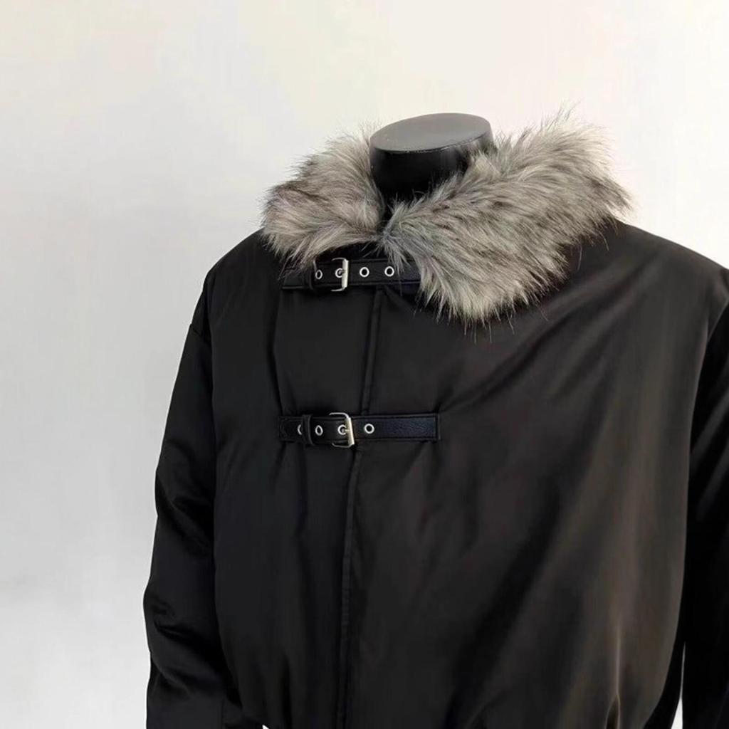 American Style Men's Winter Fur Collar Cotton Jacket - Deconstructed Design Trendy Outerwear