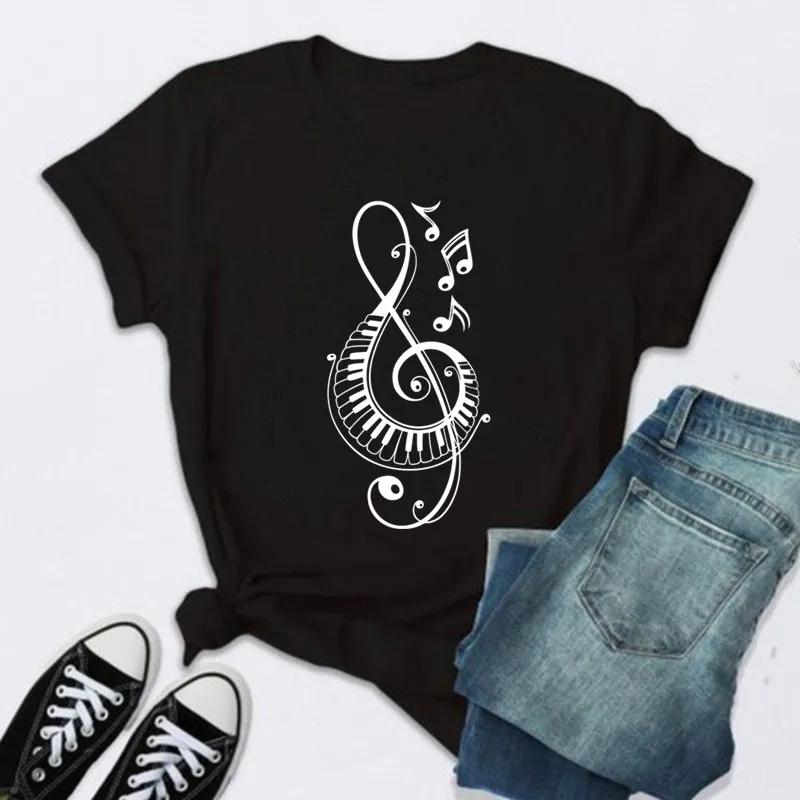 New Unisex T Shirt Music Note Printed Tshirt Female Summer Casual Short Sleeve Oneck Tshirt Tops Tops for Unisex Tops