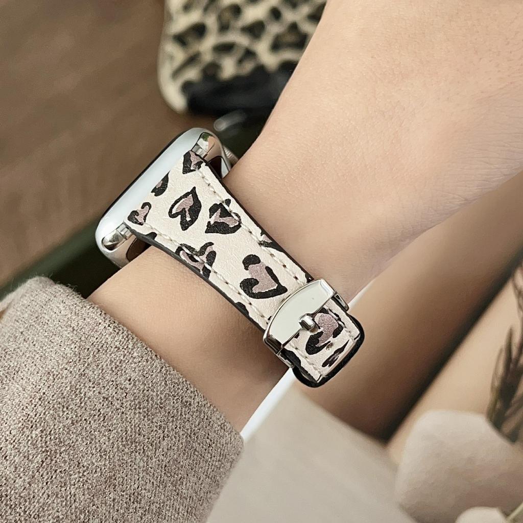 Leopard Print Leather Strap for Apple Watch 11 iWatch 10987E, Huawei FIT4, Xiaomi 9PRO