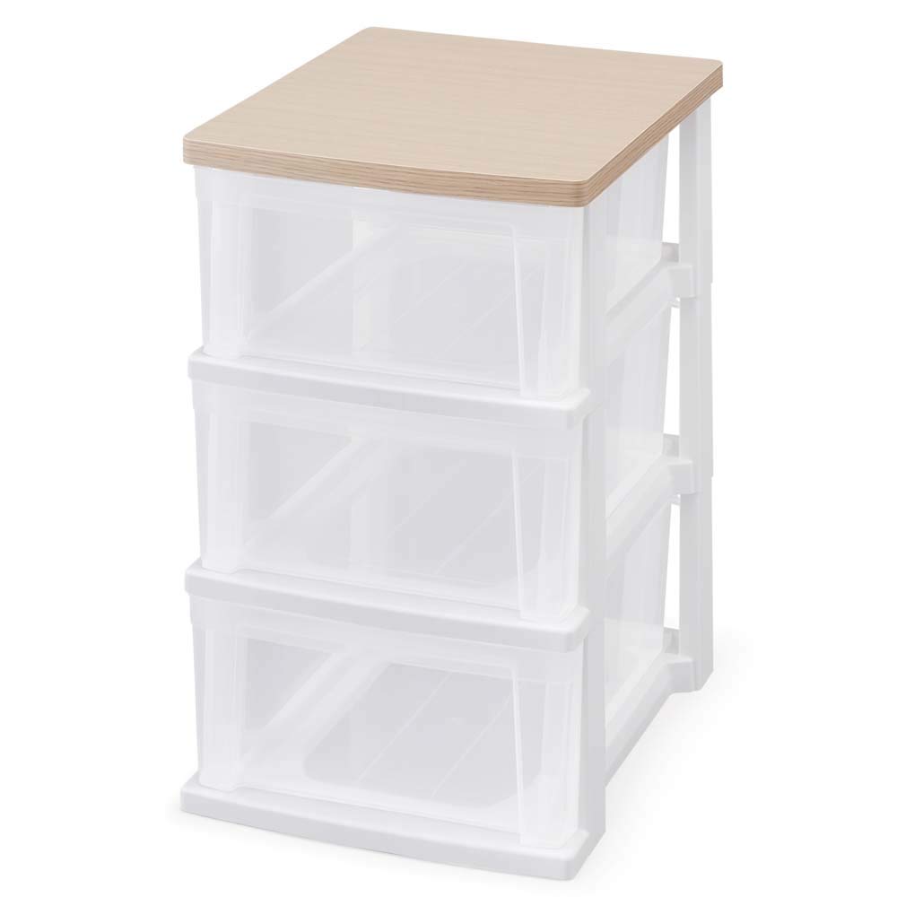 Iris Ohyama Chest Wood Top 3 Layers Sturdy Design (Integrated Frame) Slim Side NSS-323WT Width 32.5 Depth 39.1 Height 59.2 cm French Oak Clear