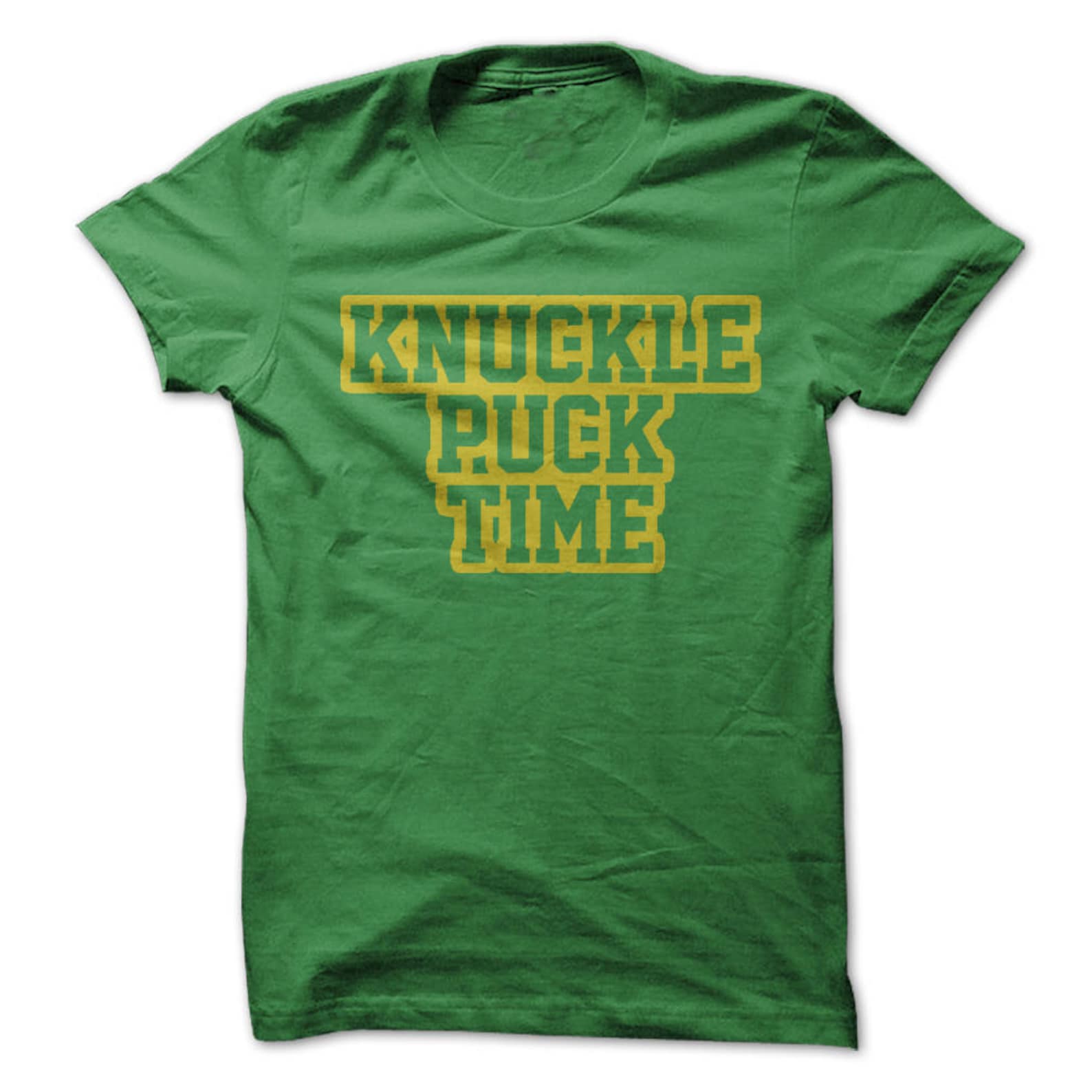 Knuckle Puck Time T-Shirt Design - Green T-shirt with Gold Print S