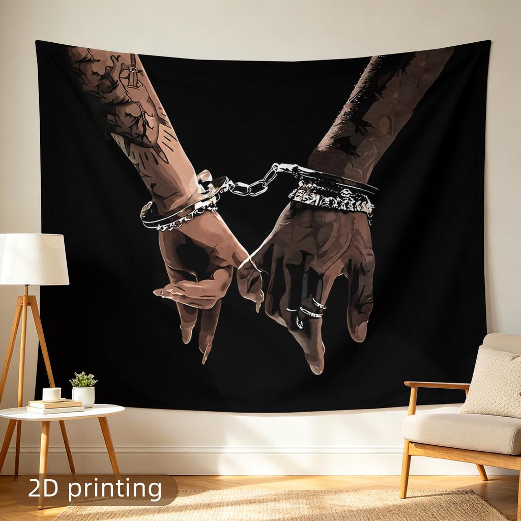 2D Flat, 1pc 2D Printed Tapestry, Large/Small Size, Tattooed Hands Chained Together, Aesthetic Wall Decor, Home Decor, Not Emitting Light, Suitable fo