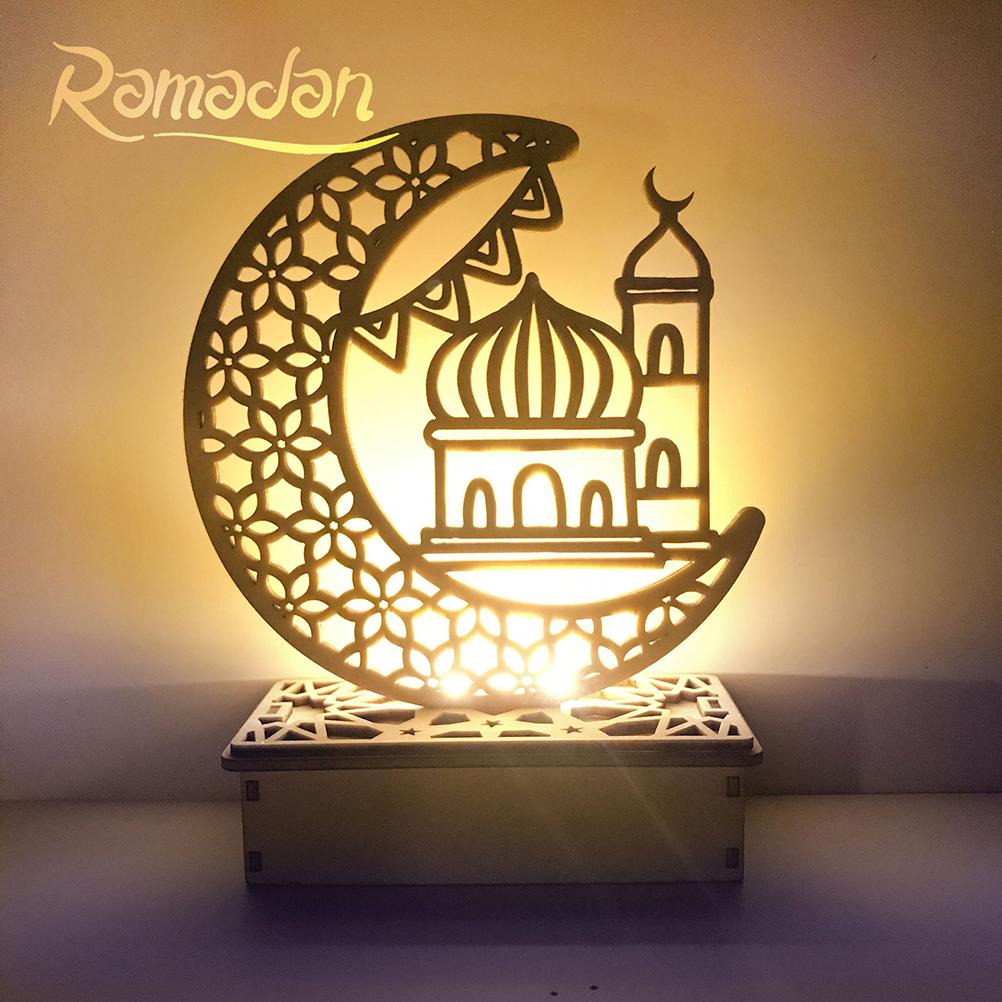 Wooden Islamic Ramadan Eid Moon Cutout Letters With LED Light Decoration Craft