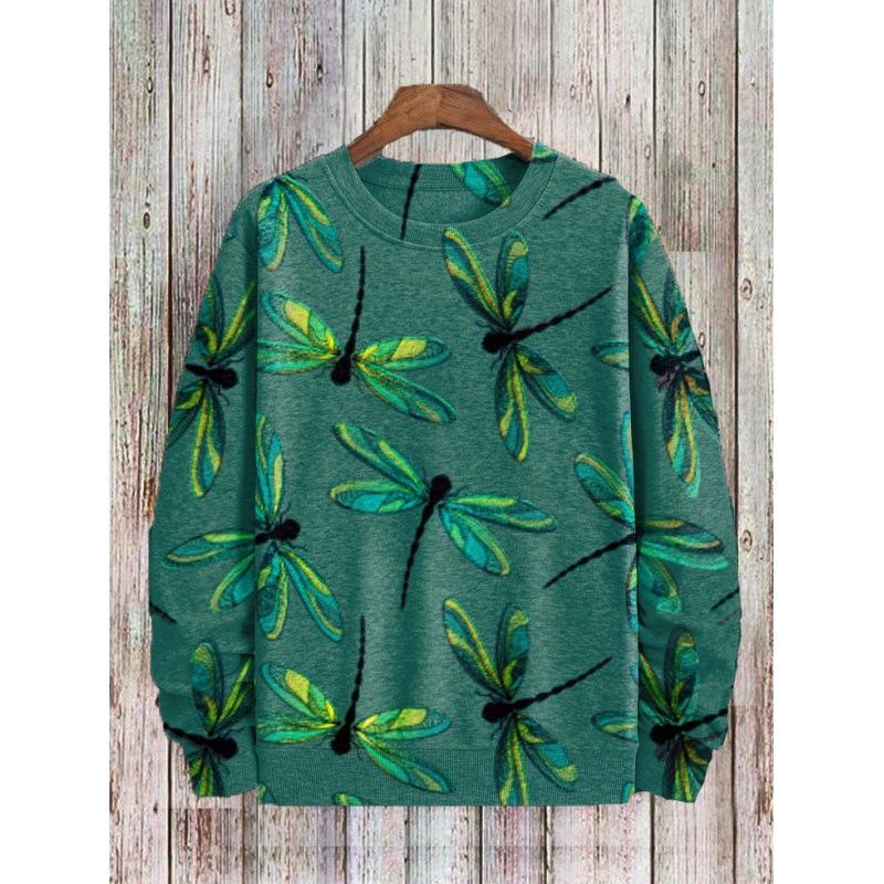 

Футболка с длинным рукавом и принтом 3D Dragonfly Graphic, мужская толстовка в стиле ретро, толстовки с капюшоном, свободный свитер с круглым вырезом, уличная одежда для мужчин 5XL