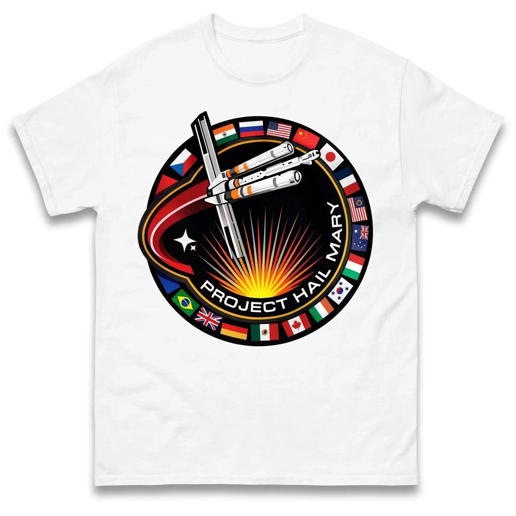 Project Hail Mary Spaceship with Nation Flags Mission Patch Cotton Unisexs Clothing Womens  Summer New Fashion Yk T Shirt