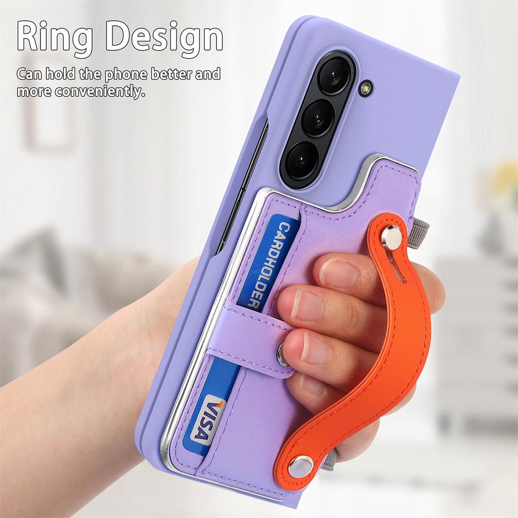 Für Samsung Galaxy Z Fold6 5G Hülle Armband Ständer Leder+PC Handyhülle mit Displayschutzfolie