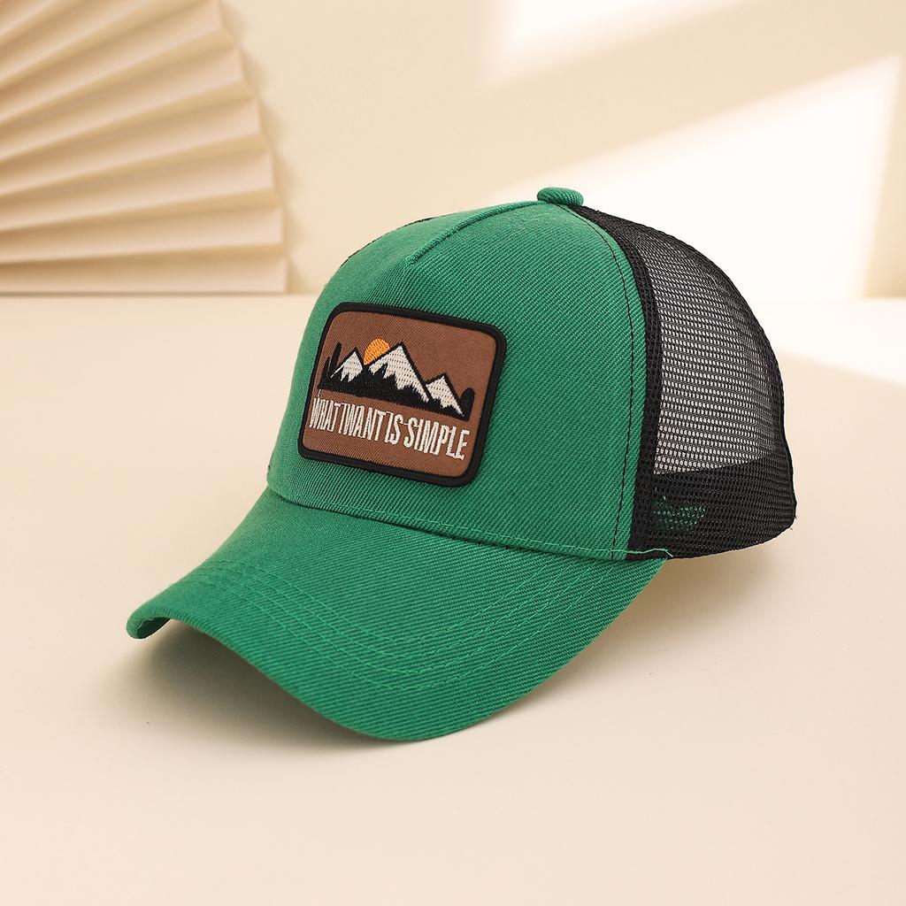 Fashionable Summer Hollow Out Mesh Baseball Cap with Embroidered Sunset Mountain Design, Outdoor Sun Protection Snapback Hat