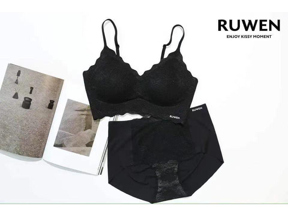 2024 RUWEN Purple Seamless Lace Sling Bra Set for Small Busts