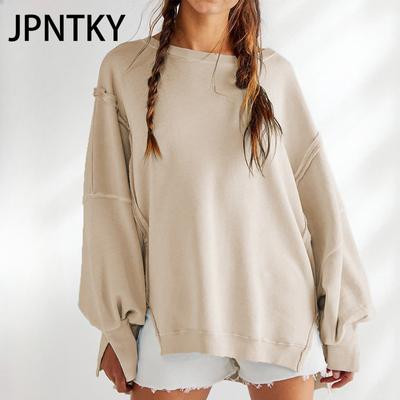 JPNTKY Damenmode Lässig Einfarbig Print Langarm O-Ausschnitt Kapuzenpullover & Sweatshirts