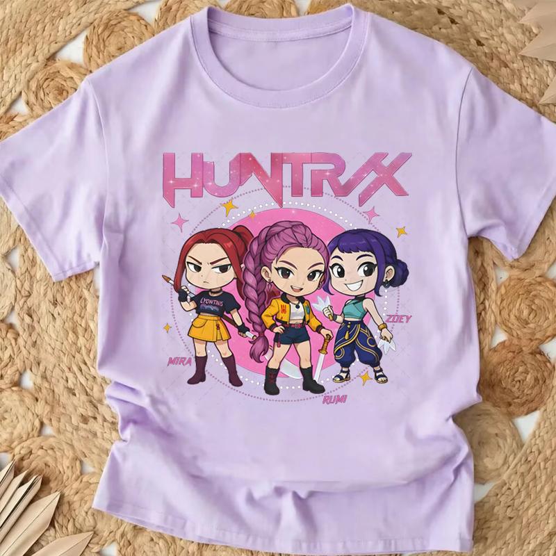 Popular Cartoon Print Women T-Shirt Cartoon Design Casual Harajuku Style T-shirts Girls Round Neck Short Sleeved Top Fans Gifts