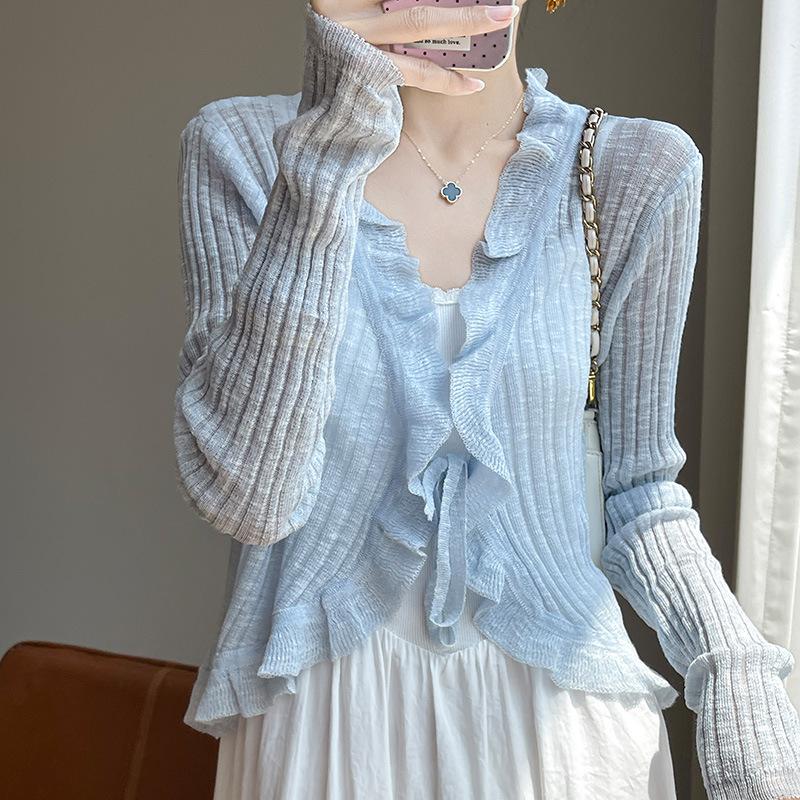 

Sunscreen Knitted Sweater Cardigan for Women Thin Suspenders with Air Conditioning Shirt Summer Shawl Ice Silk Vest Fairy Jacket XL