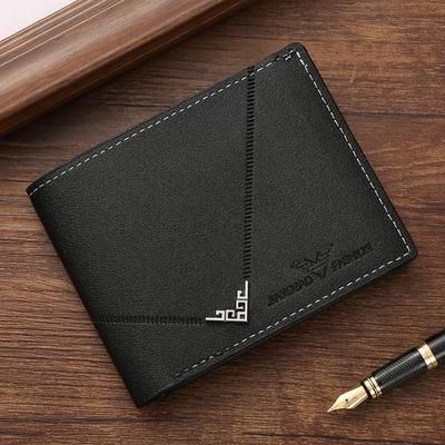 Men's Slim Leather Bi-fold Wallet with Multi-card Slots and Zipper.