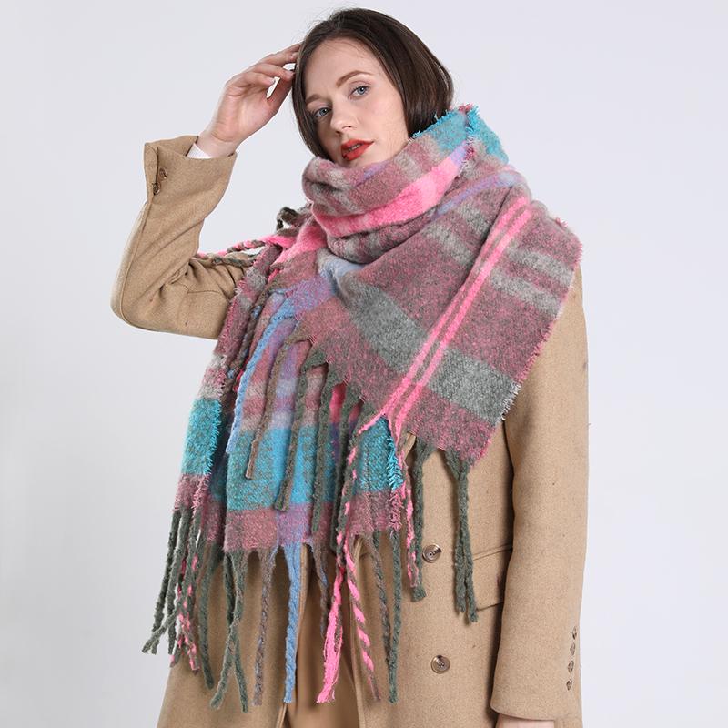 NEW Luxury Cashmere Women Plaid Scarf Winter Warm Shawl and Wrap Bandana Pashmina Long Tassel Female Foulard Thick Blanket