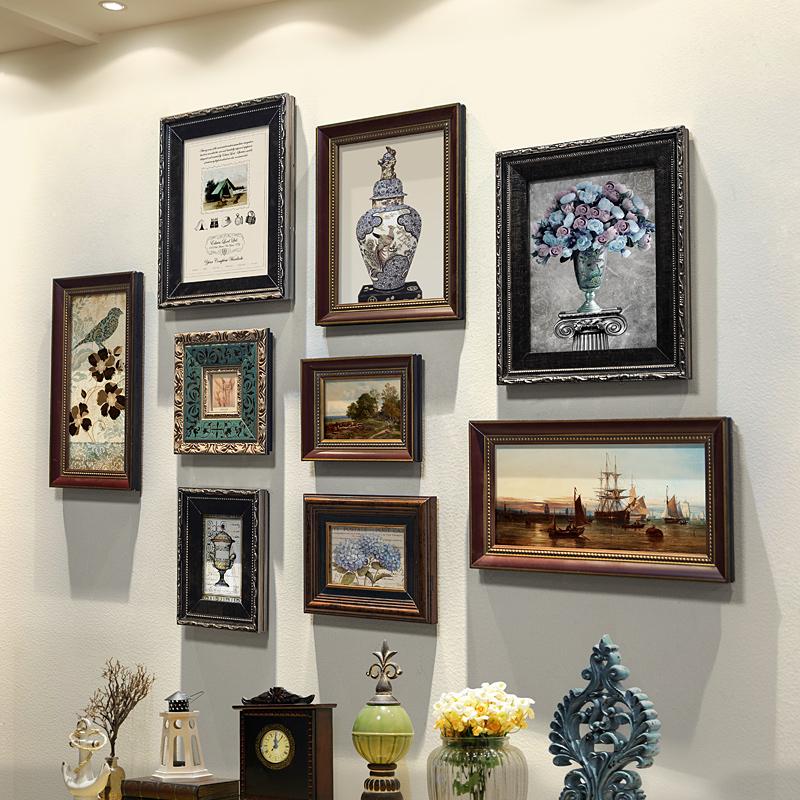 9 Pcs-set Wall-mounted Photo Frame Mural Vintage Wood Picture Frames Figure Portrait Framed Art Living Room Decoration Ornaments