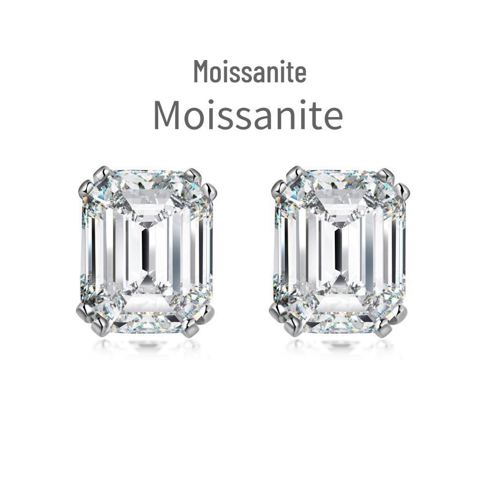 

Mo Sang S925 Sterling Silver Women s Earrings: Emerald-Cut, Light Luxury, 4 Carat D Color 925 Silver