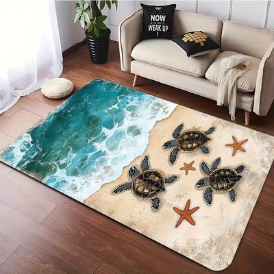 3D Zeeschildpad Strand Oceaan Golf Tapijt Voor Woonkamer Slaapkamer Decor Groot Vloerkleed Vloermat