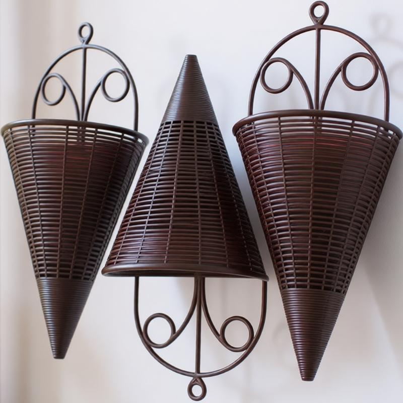 Woven Plastic Planter Pots Hanging Flower Pots Wall Planter Hanging Basket for Outdoor Home Garden Yard Decorations