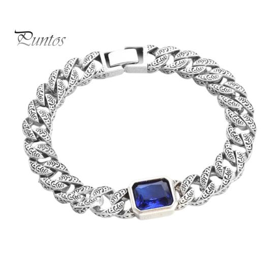 

Браслет унисекс с ажурной толстой цепочкой, синими стразами, винтажный стиль, полированный сплав, браслет для пары, индивидуальное запястье, ювелирные изделия синий